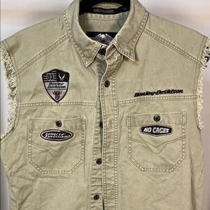 Harley-Davidson Khaki Button Up Jacket sleeveless Shirt
